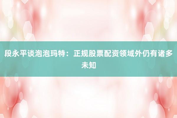 段永平谈泡泡玛特：正规股票配资领域外仍有诸多未知