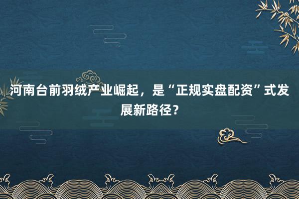 河南台前羽绒产业崛起，是“正规实盘配资”式发展新路径？