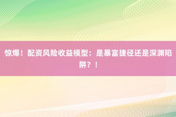 惊爆！配资风险收益模型：是暴富捷径还是深渊陷阱？！