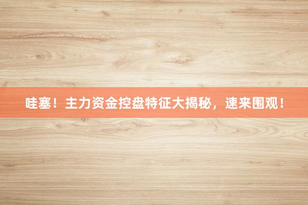 哇塞！主力资金控盘特征大揭秘，速来围观！